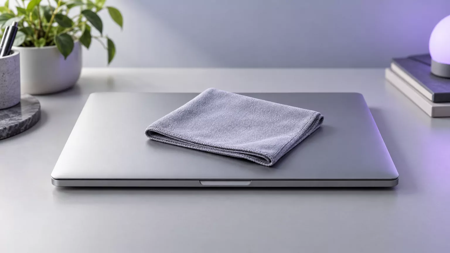 Closed laptop with a folded cloth on the lid, standing for a restart before the final Parallels check