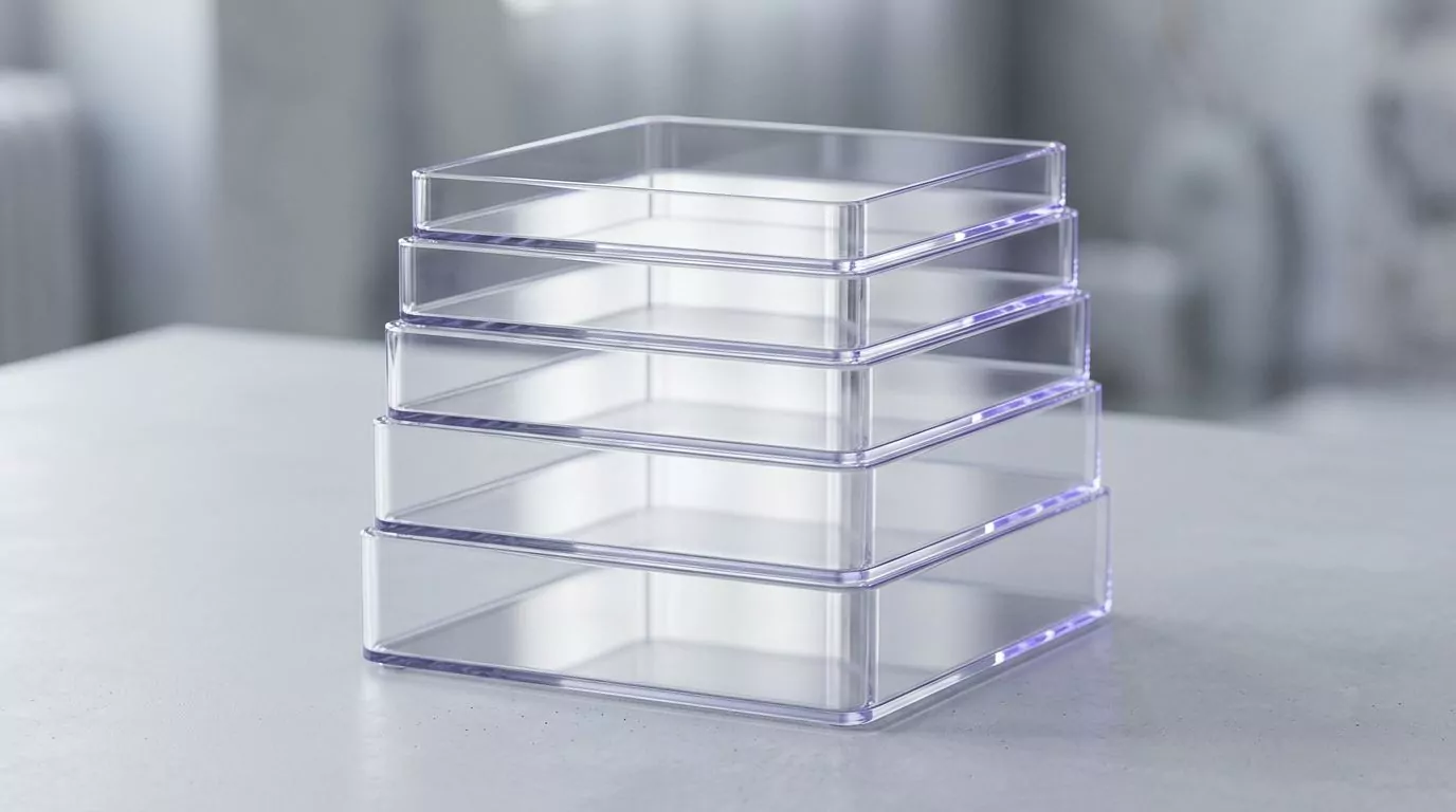 Five stacked clear trays representing the five folders inside the Sublime Text data directory on Mac