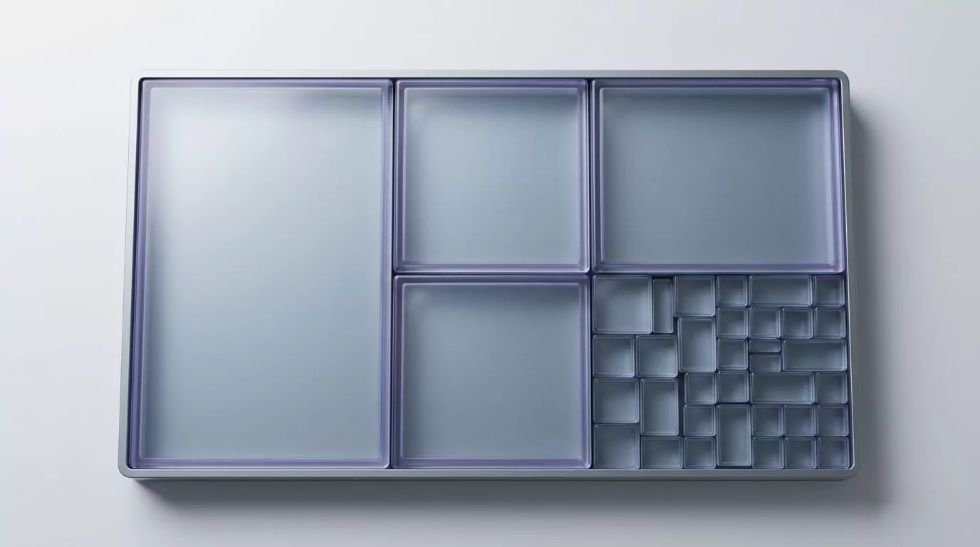 Tray of unequal blocks: three huge files fill most of a Mac disk while dozens of small ones share one corner