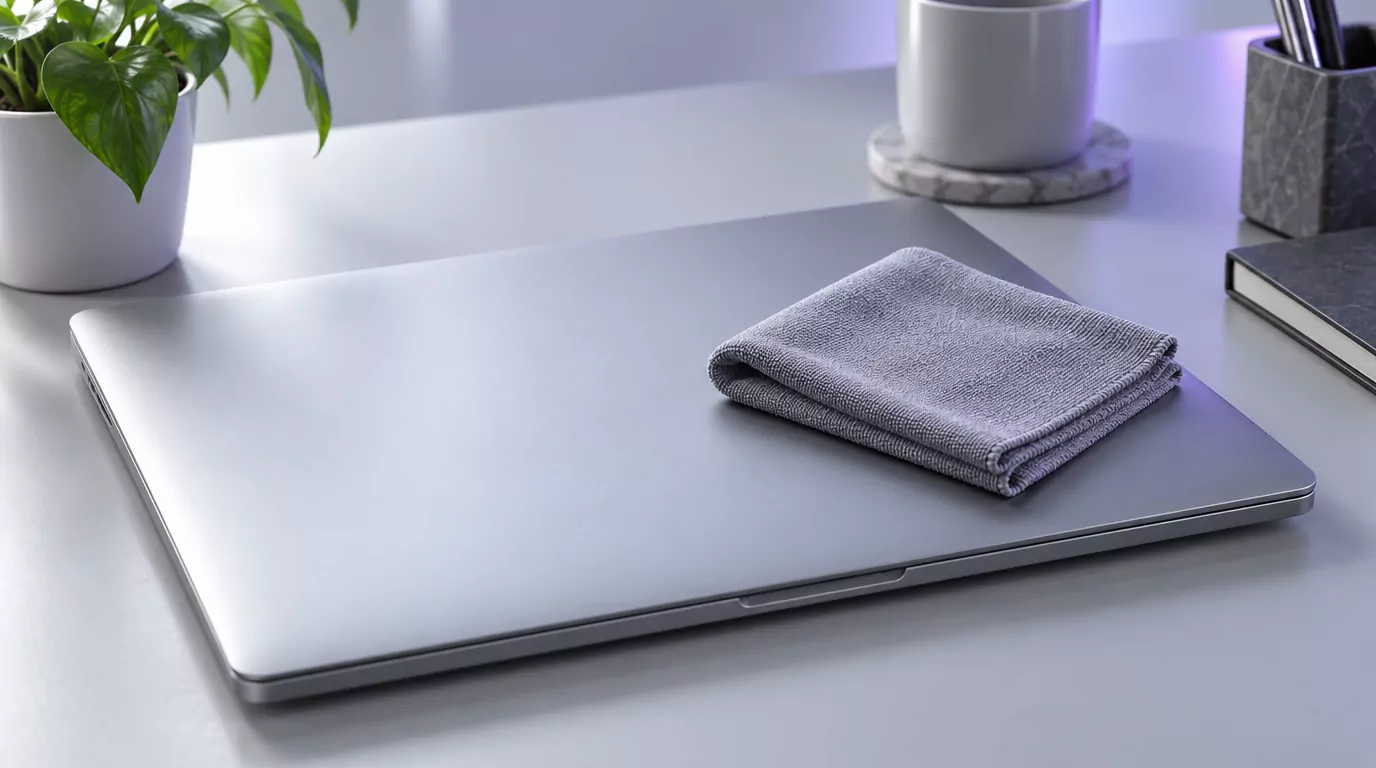 Closed laptop with a folded cloth on the lid, ready for a restart after removing Dropbox from a Mac