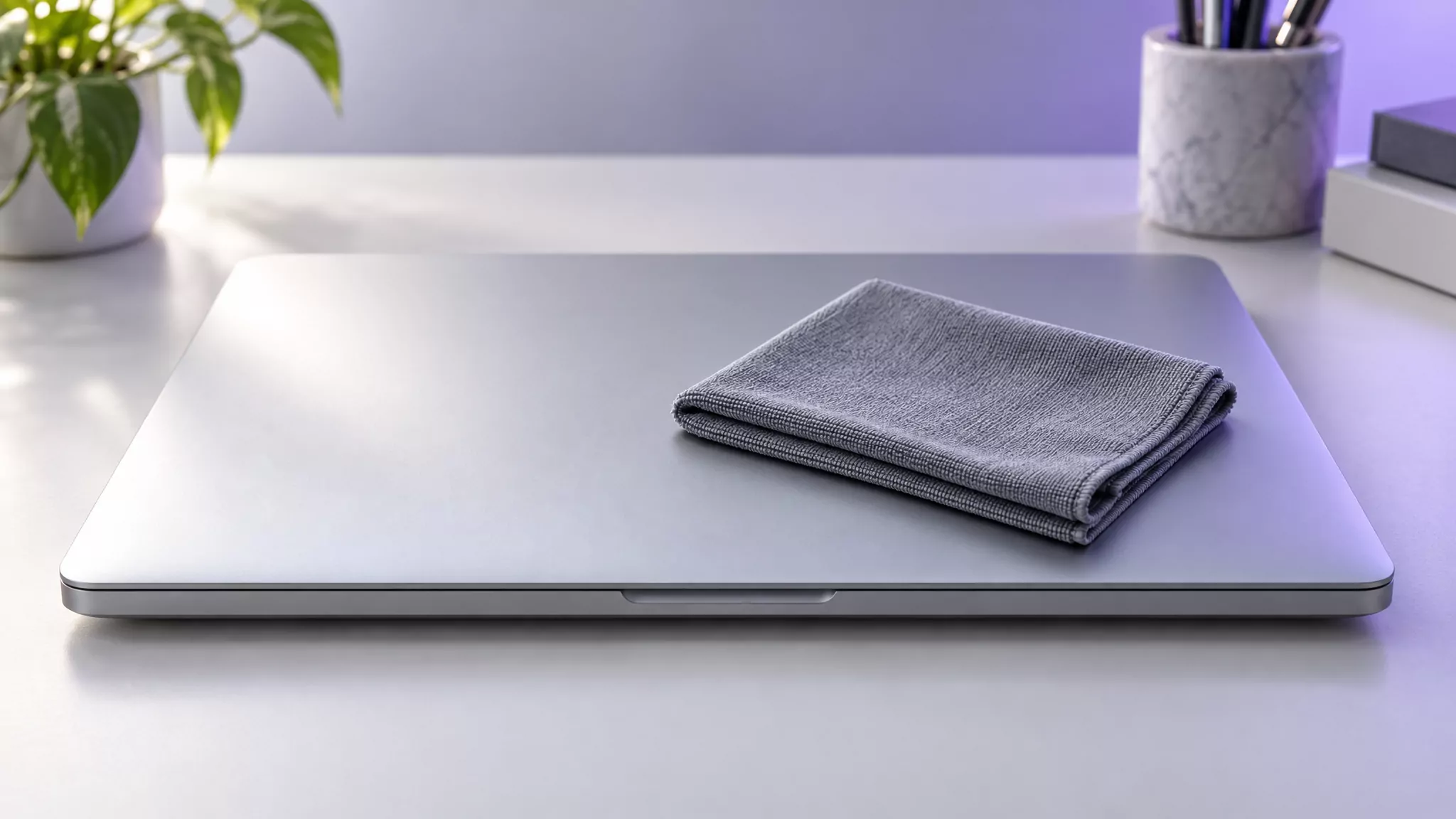 Closed silver laptop with a folded cloth on the lid after a Mac restart to confirm Steam is fully removed