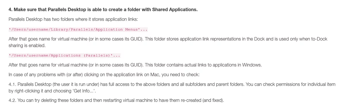 Parallels KB 121008 naming the Applications (Parallels) and Application Menus folders that hold Windows app links