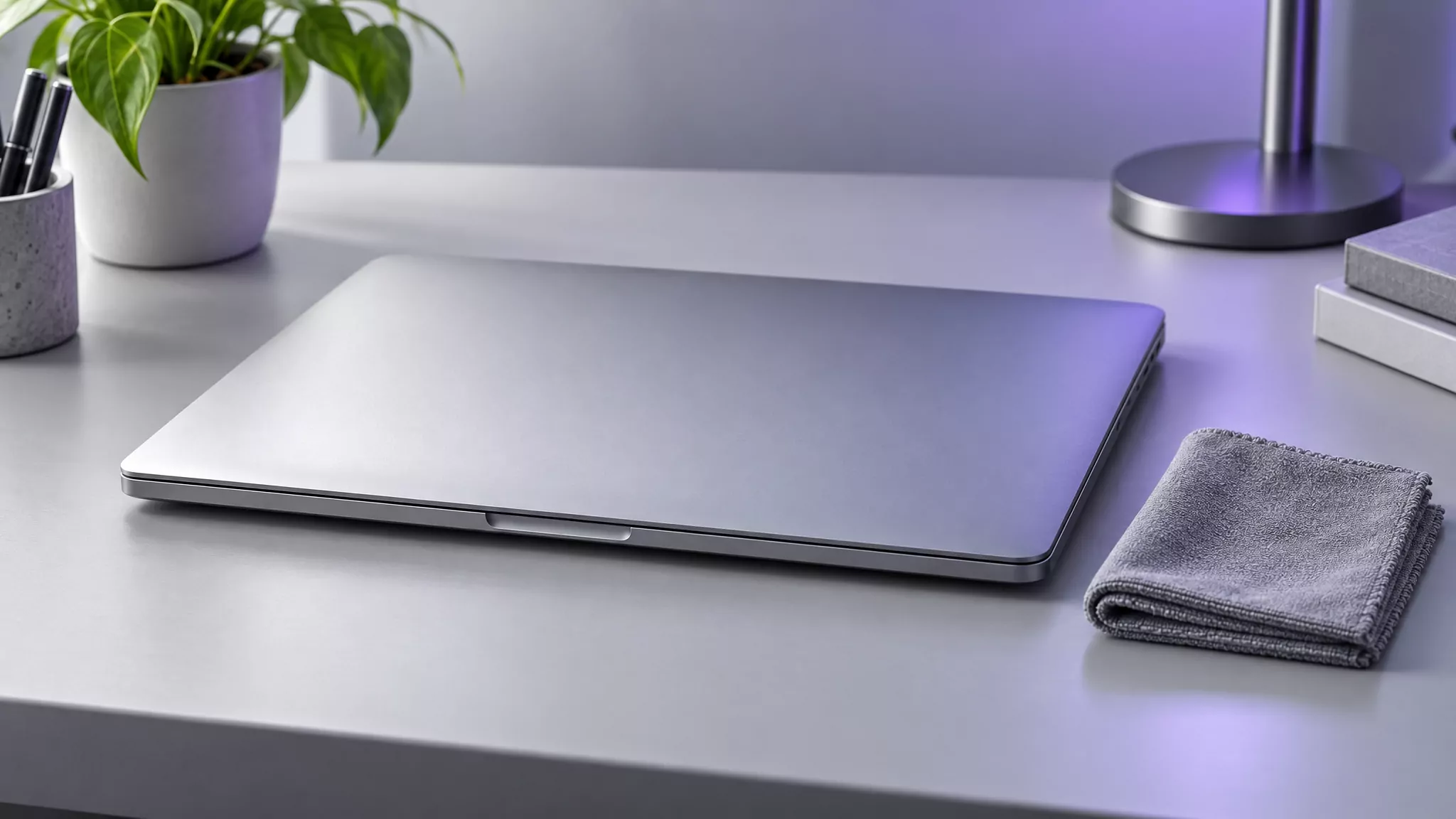 Closed MacBook beside a folded cloth, a reminder to restart the Mac before you reinstall Roblox