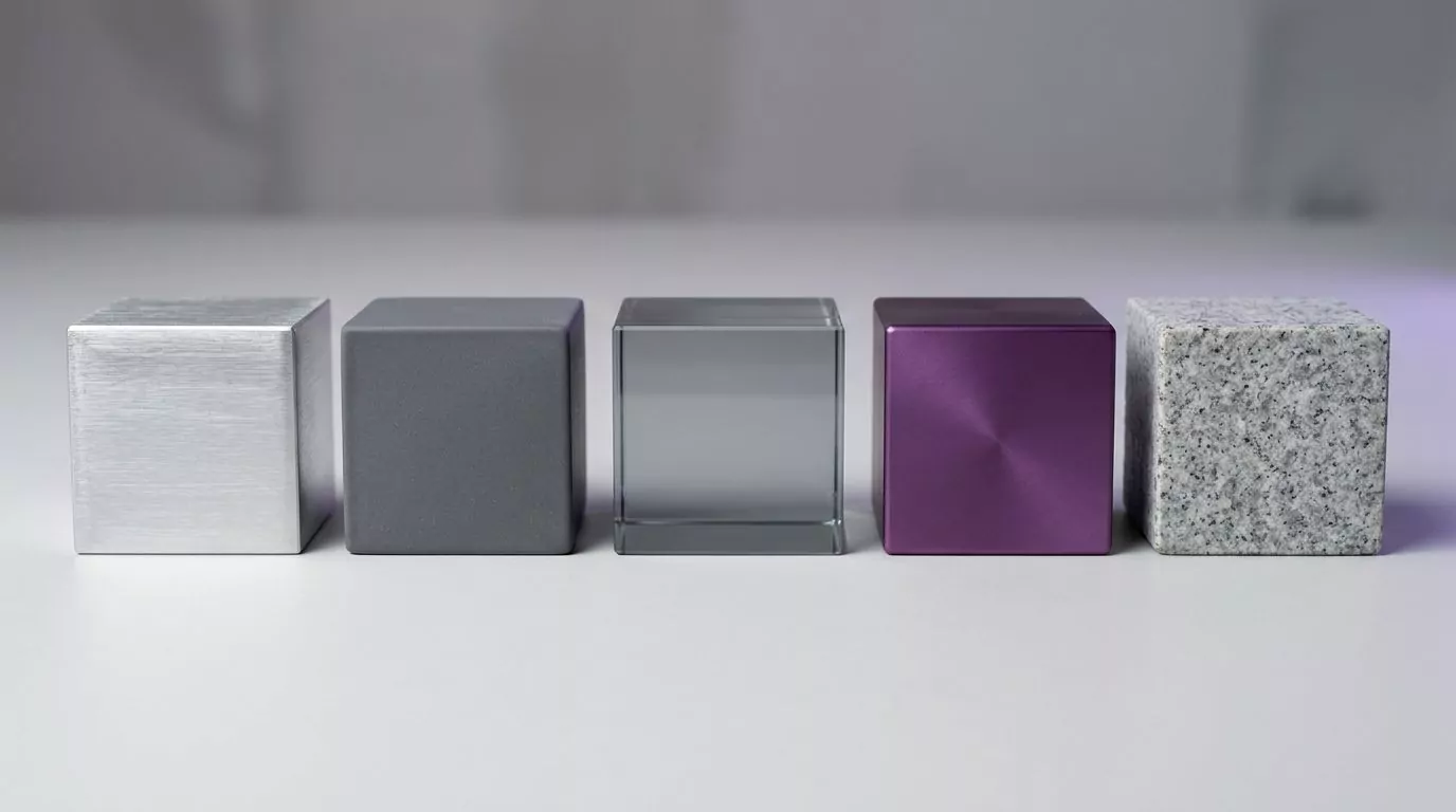 Five equal blocks in different finishes, one per disk space analyzer mac option, none ranked above another