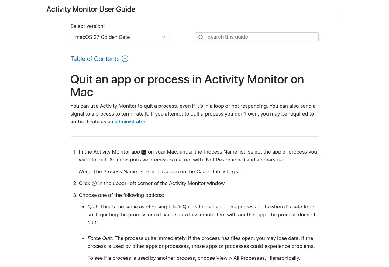 Apple Activity Monitor guide with the steps to quit an app or process on Mac