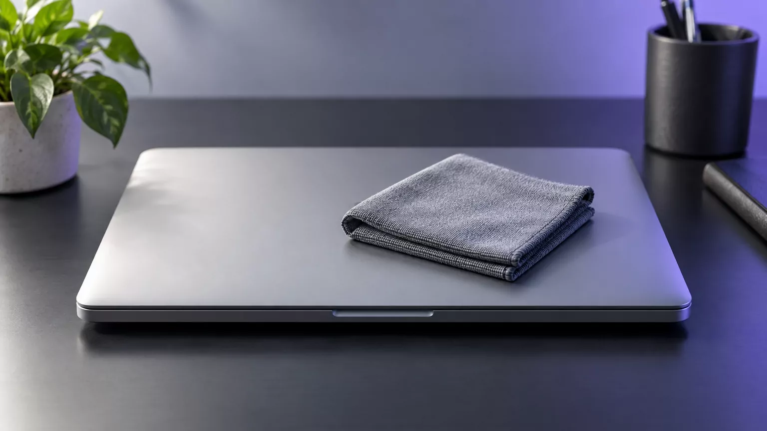 Closed laptop with a folded cloth on the lid, ready for a restart to uninstall Office on Mac