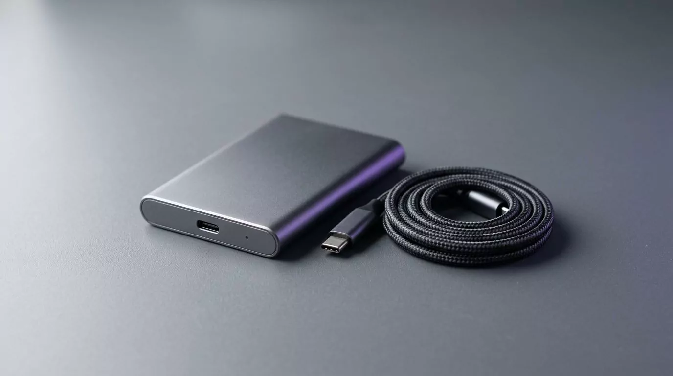 External drive with a coiled cable, for keeping a copy of Ollama models before you remove Ollama from Mac