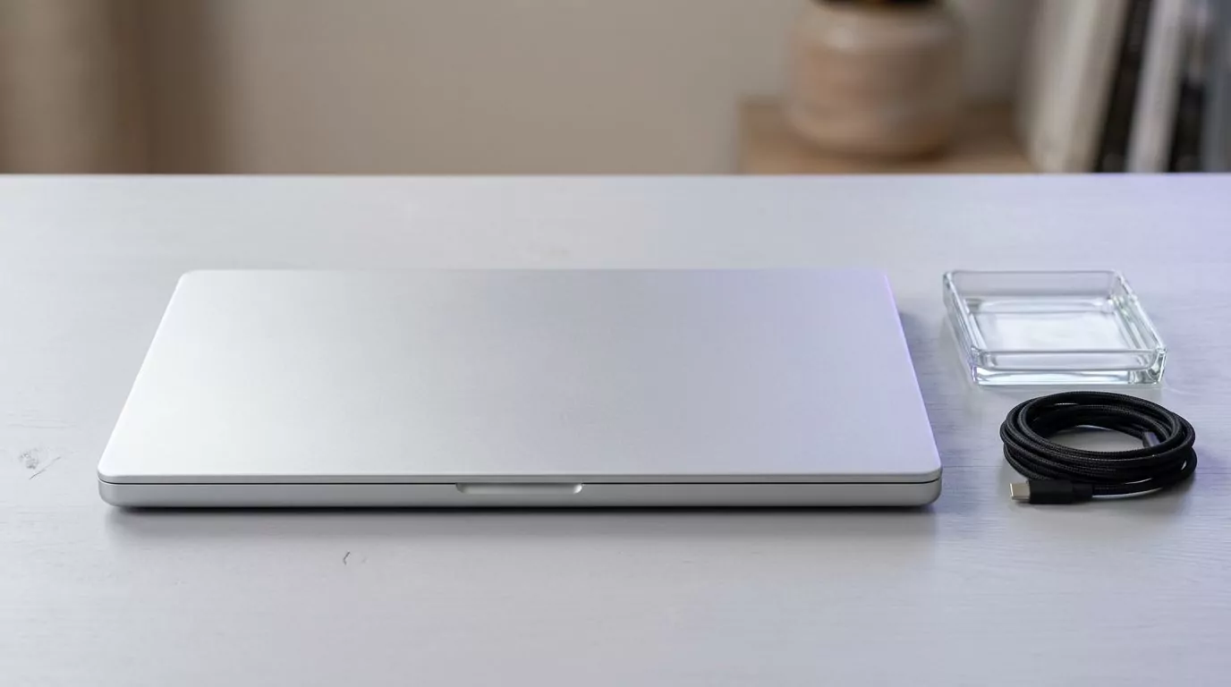 Closed laptop on a clean desk, illustrating how to uninstall Kaspersky on Mac completely